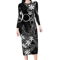 Black Kuki Airani Tapakau Long Sleeve Bodycon Dress Tribal Anchor Mix Tiare