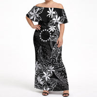 Black Kuki Airani Tapakau Off Shoulder Maxi Dress Tribal Anchor Mix Tiare LT7 Women Black - Polynesian Pride