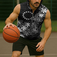 Black Kuki Airani Tapakau Sleeveless Zip Hoodie Tribal Anchor Mix Tiare