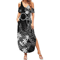 Black Kuki Airani Tapakau Summer Maxi Dress Tribal Anchor Mix Tiare LT7 Women Black - Polynesian Pride