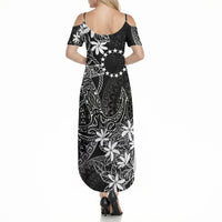 Black Kuki Airani Tapakau Summer Maxi Dress Tribal Anchor Mix Tiare LT7 - Polynesian Pride