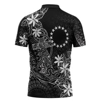 Black Kuki Airani Tapakau Zipper Polo Shirt Tribal Anchor Mix Tiare LT7 - Polynesian Pride