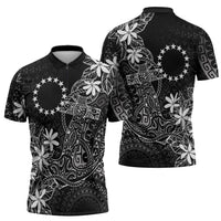 Black Kuki Airani Tapakau Zipper Polo Shirt Tribal Anchor Mix Tiare LT7 - Polynesian Pride
