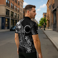 Black Kuki Airani Tapakau Zipper Polo Shirt Tribal Anchor Mix Tiare LT7 - Polynesian Pride