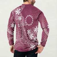 Maroon Kuki Airani Tapakau Button Sweatshirt Tribal Anchor Mix Tiare LT7 - Polynesian Pride