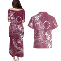 Maroon Kuki Airani Tapakau Couples Matching Puletasi and Hawaiian Shirt Tribal Anchor Mix Tiare