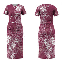 Maroon Kuki Airani Tapakau Couples Matching Short Sleeve Bodycon Dress and Hawaiian Shirt Tribal Anchor Mix Tiare LT7 - Polynesian Pride
