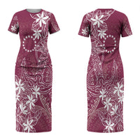Maroon Kuki Airani Tapakau Couples Matching Short Sleeve Bodycon Dress and Long Sleeve Button Shirt Tribal Anchor Mix Tiare LT7 - Polynesian Pride