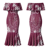 Maroon Kuki Airani Tapakau Family Matching Mermaid Dress and Hawaiian Shirt Tribal Anchor Mix Tiare LT7 Mom's Dress Maroon - Polynesian Pride