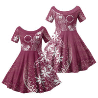 Maroon Kuki Airani Tapakau Family Matching Mermaid Dress and Hawaiian Shirt Tribal Anchor Mix Tiare LT7 Daughter's Dress Maroon - Polynesian Pride