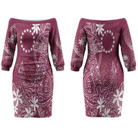 Maroon Kuki Airani Tapakau Family Matching Off The Shoulder Long Sleeve Dress and Hawaiian Shirt Tribal Anchor Mix Tiare LT7 Mom's Dress Maroon - Polynesian Pride