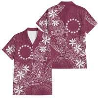 Maroon Kuki Airani Tapakau Family Matching Off The Shoulder Long Sleeve Dress and Hawaiian Shirt Tribal Anchor Mix Tiare LT7 Dad's Shirt - Short Sleeve Maroon - Polynesian Pride