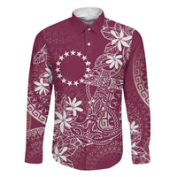 Maroon Kuki Airani Tapakau Family Matching Off The Shoulder Long Sleeve Dress and Hawaiian Shirt Tribal Anchor Mix Tiare LT7 Daughter's Dress Maroon - Polynesian Pride