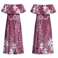 Maroon Kuki Airani Tapakau Family Matching Off Shoulder Maxi Dress and Hawaiian Shirt Tribal Anchor Mix Tiare LT7 Mom's Dress Maroon - Polynesian Pride