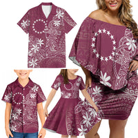 Maroon Kuki Airani Tapakau Family Matching Off Shoulder Short Dress and Hawaiian Shirt Tribal Anchor Mix Tiare LT7 - Polynesian Pride