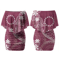 Maroon Kuki Airani Tapakau Family Matching Off Shoulder Short Dress and Hawaiian Shirt Tribal Anchor Mix Tiare LT7 Mom's Dress Maroon - Polynesian Pride