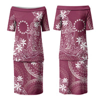 Maroon Kuki Airani Tapakau Family Matching Puletasi and Hawaiian Shirt Tribal Anchor Mix Tiare LT7 Mom's Dress Maroon - Polynesian Pride