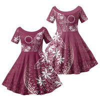 Maroon Kuki Airani Tapakau Family Matching Puletasi and Hawaiian Shirt Tribal Anchor Mix Tiare LT7 Daughter's Dress Maroon - Polynesian Pride
