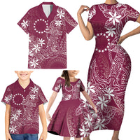 Maroon Kuki Airani Tapakau Family Matching Short Sleeve Bodycon Dress and Hawaiian Shirt Tribal Anchor Mix Tiare LT7 - Polynesian Pride