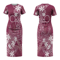 Maroon Kuki Airani Tapakau Family Matching Short Sleeve Bodycon Dress and Hawaiian Shirt Tribal Anchor Mix Tiare LT7 Mom's Dress Maroon - Polynesian Pride