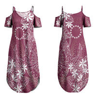 Maroon Kuki Airani Tapakau Family Matching Summer Maxi Dress and Hawaiian Shirt Tribal Anchor Mix Tiare LT7 Mom's Dress Maroon - Polynesian Pride