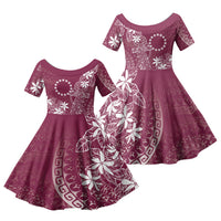 Maroon Kuki Airani Tapakau Family Matching Summer Maxi Dress and Hawaiian Shirt Tribal Anchor Mix Tiare LT7 Daughter's Dress Maroon - Polynesian Pride