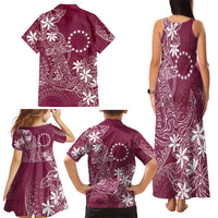 Maroon Kuki Airani Tapakau Family Matching Tank Maxi Dress and Hawaiian Shirt Tribal Anchor Mix Tiare LT7 Mom's Dress Maroon - Polynesian Pride