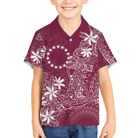 Maroon Kuki Airani Tapakau Kid Hawaiian Shirt Tribal Anchor Mix Tiare LT7 Kid Maroon - Polynesian Pride
