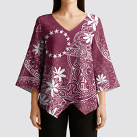 Maroon Kuki Airani Tapakau Kimono Sleeve Blouse Tribal Anchor Mix Tiare