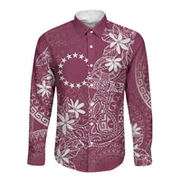 Maroon Kuki Airani Tapakau Long Sleeve Button Shirt Tribal Anchor Mix Tiare LT7 Unisex Maroon - Polynesian Pride
