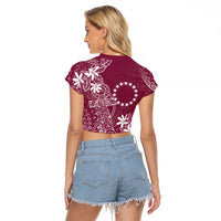 Maroon Kuki Airani Tapakau Raglan Cropped T Shirt Tribal Anchor Mix Tiare