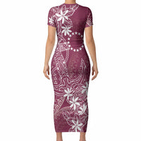 Maroon Kuki Airani Tapakau Short Sleeve Bodycon Dress Tribal Anchor Mix Tiare LT7 - Polynesian Pride