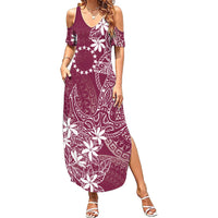 Maroon Kuki Airani Tapakau Summer Maxi Dress Tribal Anchor Mix Tiare LT7 Women Maroon - Polynesian Pride