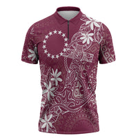 Maroon Kuki Airani Tapakau Zipper Polo Shirt Tribal Anchor Mix Tiare LT7 Maroon - Polynesian Pride