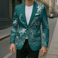 Teal Kuki Airani Tapakau Blazer Tribal Anchor Mix Tiare LT7 - Polynesian Pride
