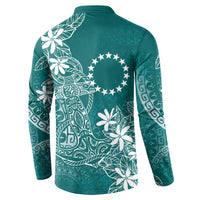 Teal Kuki Airani Tapakau Button Sweatshirt Tribal Anchor Mix Tiare