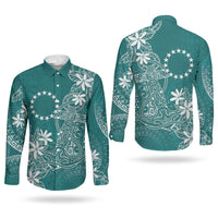 Teal Kuki Airani Tapakau Couples Matching Mermaid Dress and Long Sleeve Button Shirt Tribal Anchor Mix Tiare LT7 - Polynesian Pride