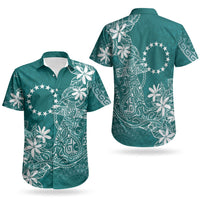 Teal Kuki Airani Tapakau Couples Matching Off The Shoulder Long Sleeve Dress and Hawaiian Shirt Tribal Anchor Mix Tiare LT7 - Polynesian Pride