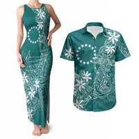Teal Kuki Airani Tapakau Couples Matching Tank Maxi Dress and Hawaiian Shirt Tribal Anchor Mix Tiare LT7 Teal - Polynesian Pride
