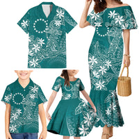 Teal Kuki Airani Tapakau Family Matching Mermaid Dress and Hawaiian Shirt Tribal Anchor Mix Tiare