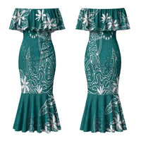 Teal Kuki Airani Tapakau Family Matching Mermaid Dress and Hawaiian Shirt Tribal Anchor Mix Tiare LT7 Mom's Dress Teal - Polynesian Pride
