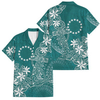 Teal Kuki Airani Tapakau Family Matching Off The Shoulder Long Sleeve Dress and Hawaiian Shirt Tribal Anchor Mix Tiare LT7 Dad's Shirt - Short Sleeve Teal - Polynesian Pride