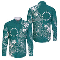 Teal Kuki Airani Tapakau Family Matching Off The Shoulder Long Sleeve Dress and Hawaiian Shirt Tribal Anchor Mix Tiare LT7 Dad's Shirt - Long Sleeve Teal - Polynesian Pride