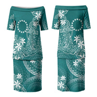 Teal Kuki Airani Tapakau Family Matching Puletasi and Hawaiian Shirt Tribal Anchor Mix Tiare LT7 Mom's Dress Teal - Polynesian Pride