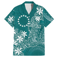 Teal Kuki Airani Tapakau Family Matching Short Sleeve Bodycon Dress and Hawaiian Shirt Tribal Anchor Mix Tiare LT7 Dad's Shirt - Short Sleeve Teal - Polynesian Pride
