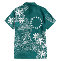 Teal Kuki Airani Tapakau Family Matching Short Sleeve Bodycon Dress and Hawaiian Shirt Tribal Anchor Mix Tiare LT7 Dad's Shirt - Long Sleeve Teal - Polynesian Pride