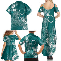 Teal Kuki Airani Tapakau Family Matching Summer Maxi Dress and Hawaiian Shirt Tribal Anchor Mix Tiare