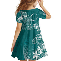 Teal Kuki Airani Tapakau Kid Short Sleeve Dress Tribal Anchor Mix Tiare LT7 - Polynesian Pride