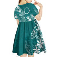 Teal Kuki Airani Tapakau Kid Short Sleeve Dress Tribal Anchor Mix Tiare LT7 - Polynesian Pride