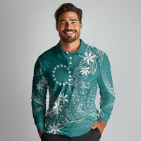 Teal Kuki Airani Tapakau Long Sleeve Polo Shirt Tribal Anchor Mix Tiare
